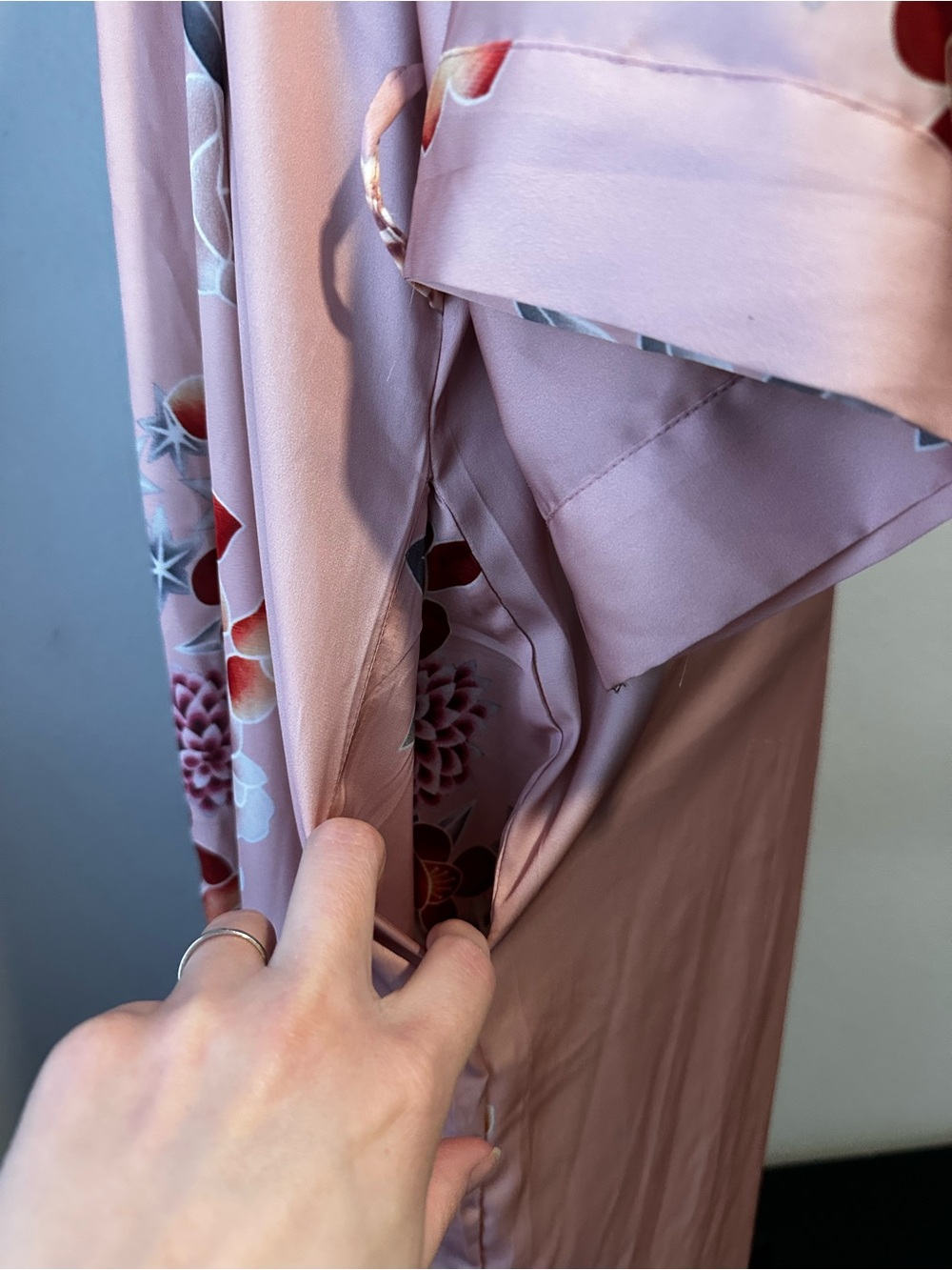 Light Pink Floral Satin Duster Robe - Picture 7 of 12